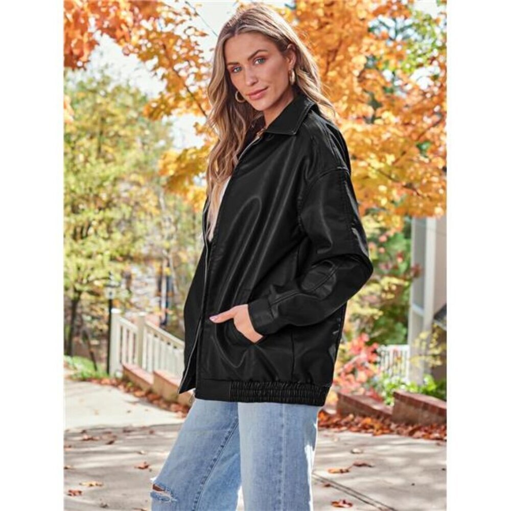 Womens Oversized Leather Jackets Faux Suede Fall Fashion Motorcycle - Picture 3 of 6